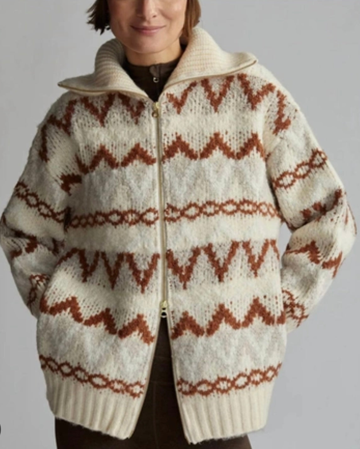 VARLEY Brooke Fairisle Cardigan Sweater In Whitecap Mountain Fairisle