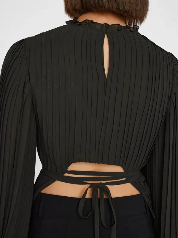 FRAME pleated black long sleeve top with cutouts