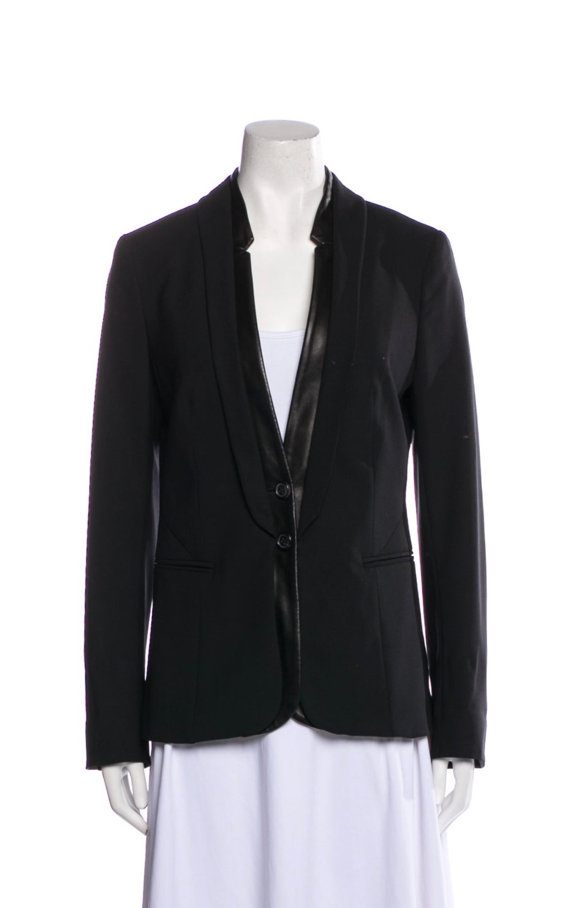 PIAZZA SEMPIONE - BLACK WOOL BLAZER WITH LEATHER TRIM