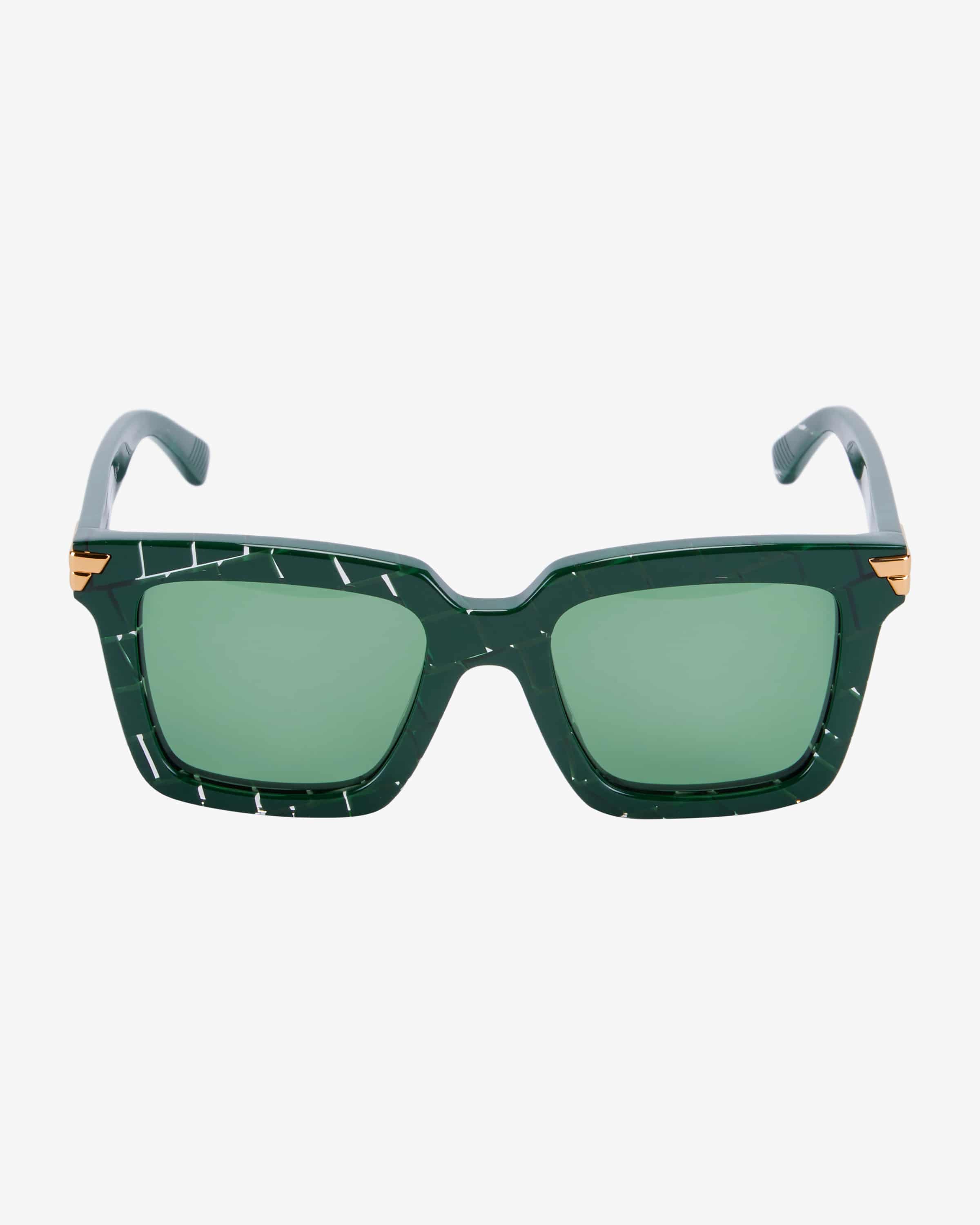 Bottega Veneta Green Marble Square Sunglasses with Gold Hardware