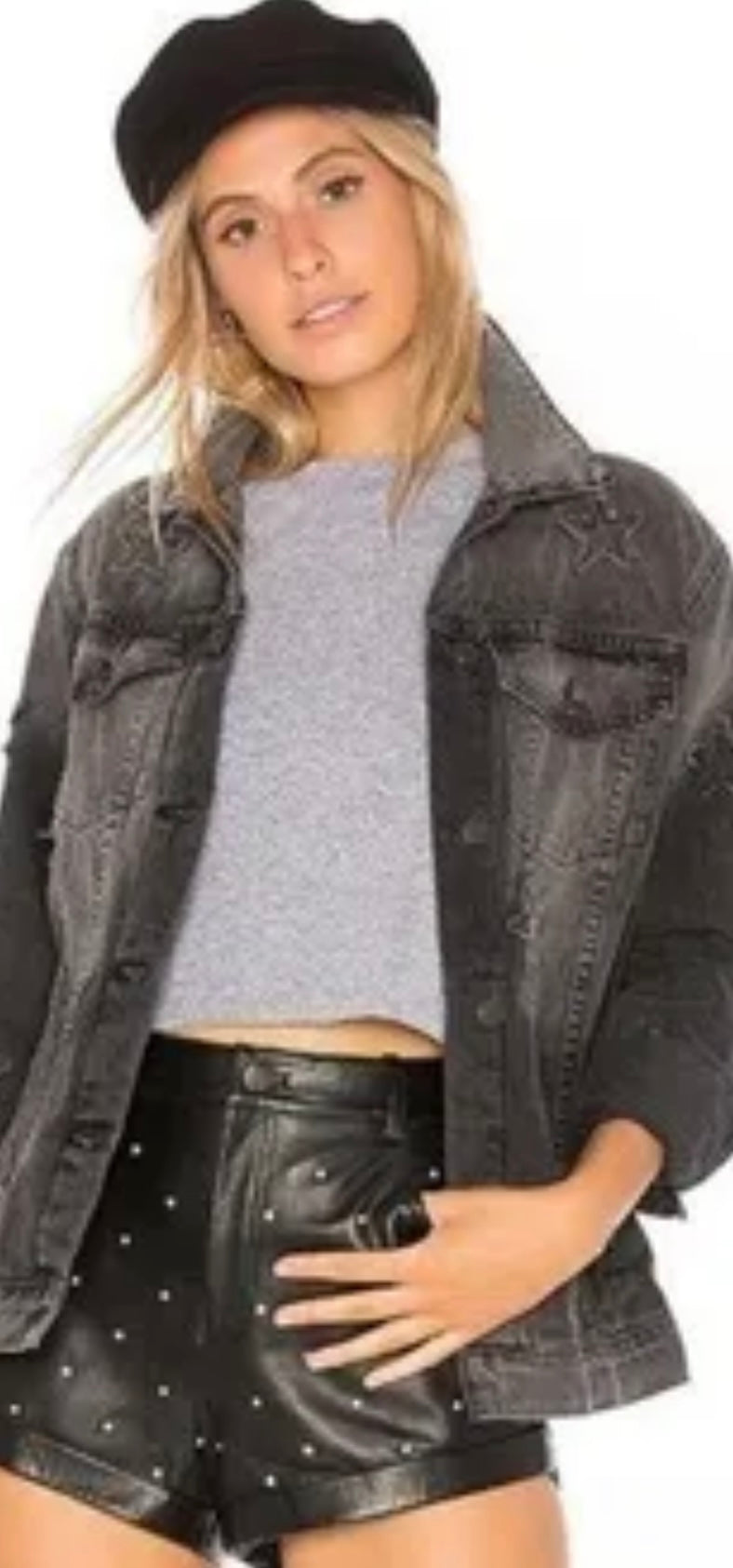 Rails Knox Vintage Black Star Print Denim Jean Jacket