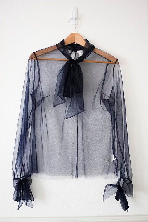 RODARTE FOR TARGET navy mesh top with bows on sleeves