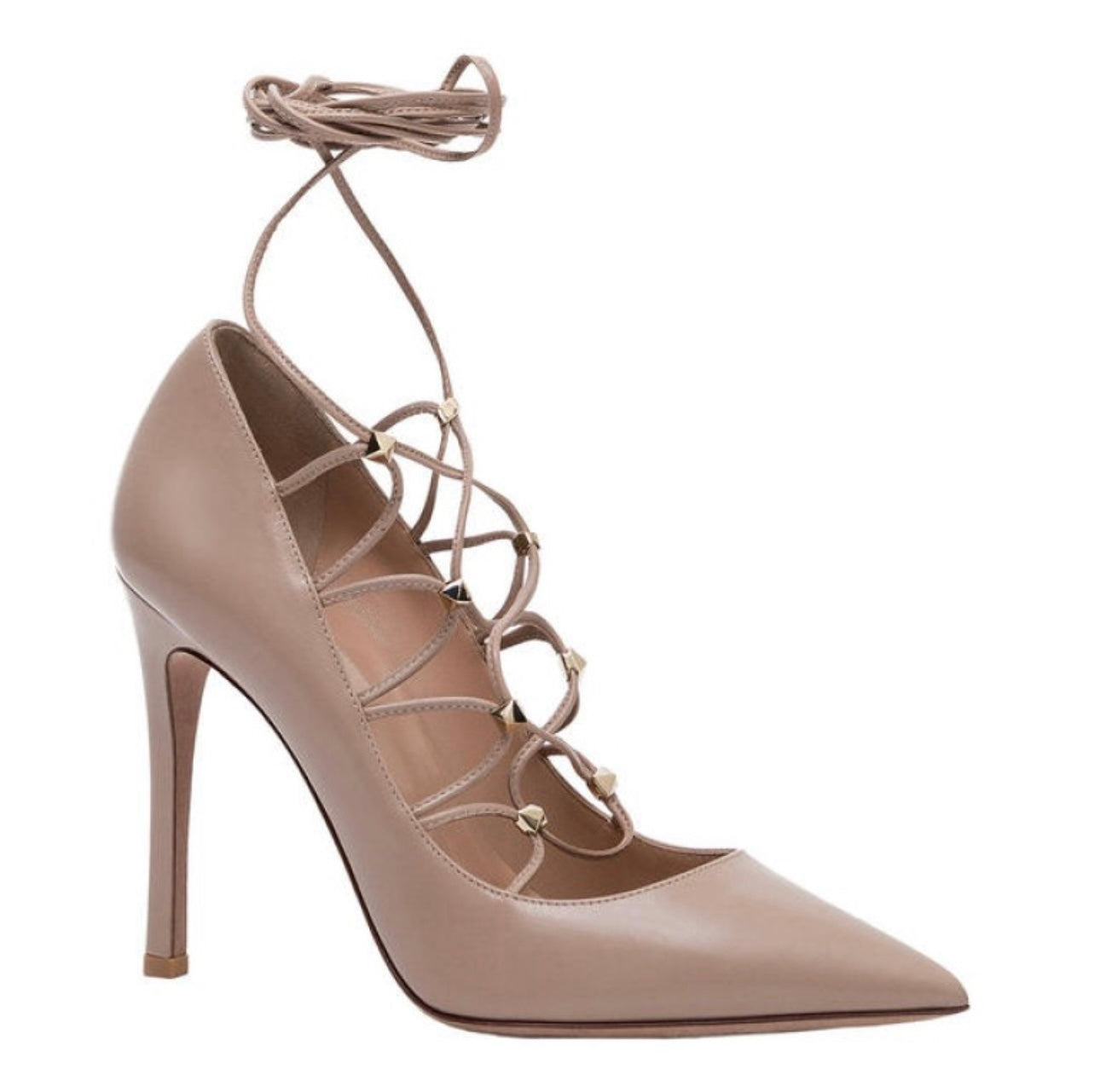 Valentino - 
Valentino Beige Leather Rockstud Lace Up Heels