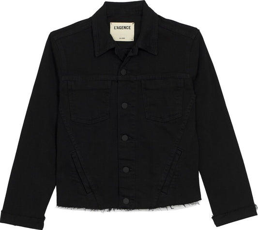 L’AGENCE black fringe denim jacket