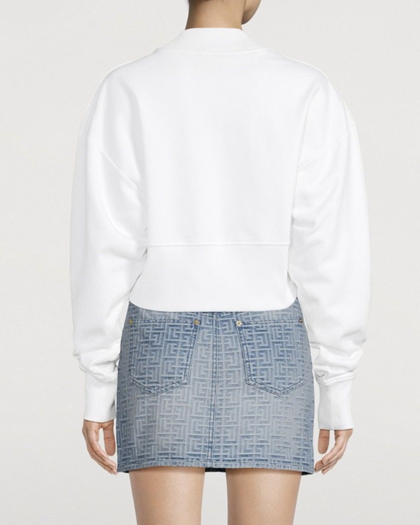 Balmain White Mock Neck Sweater with Red/Blue Logo