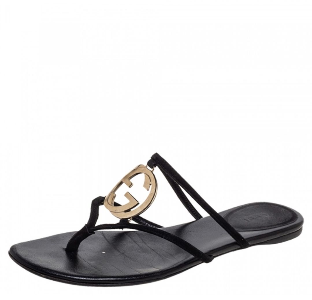 Gucci Gold Logo Strappy Sandals