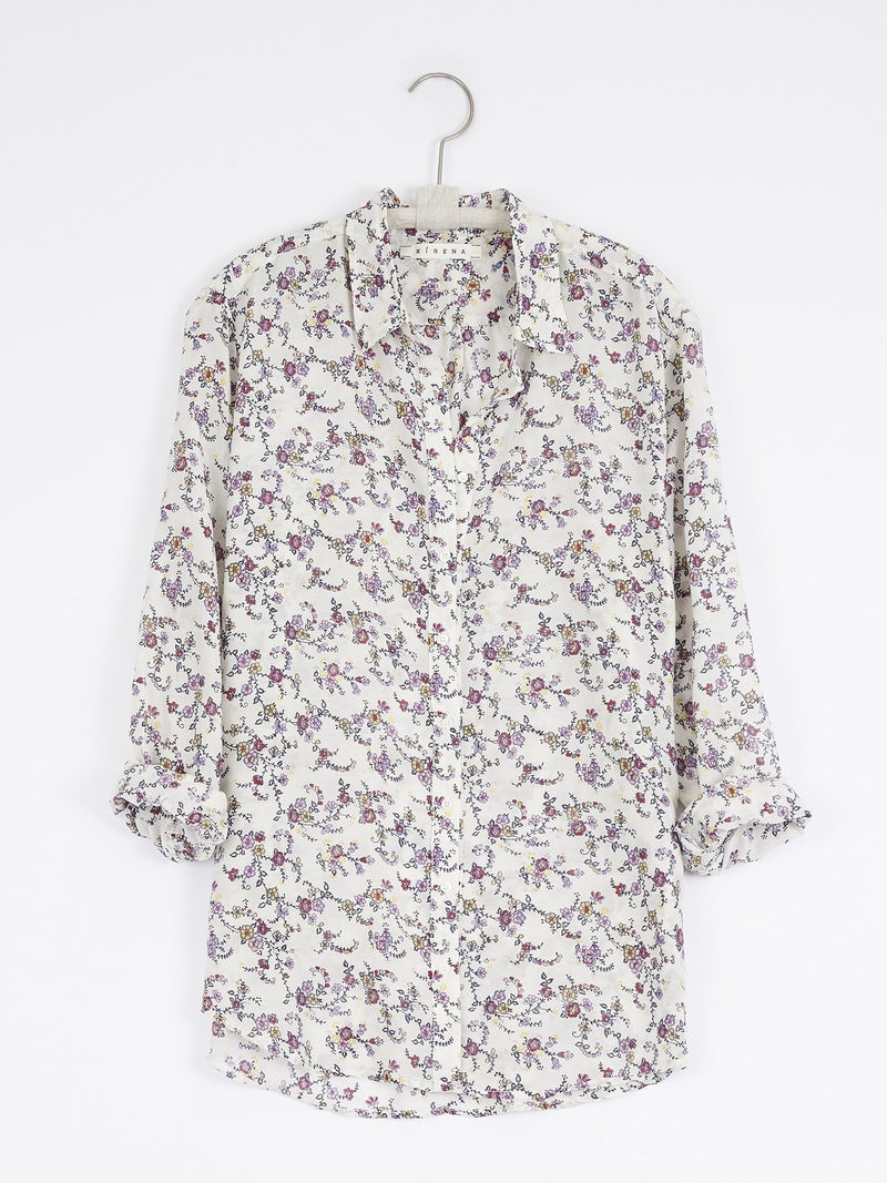 XIRENA beau shirt in ivory with floral detail