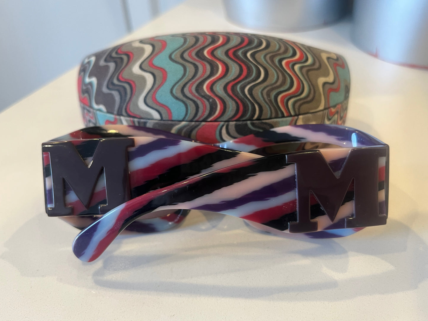 MISSONI purple sunglasses with multi colour arms