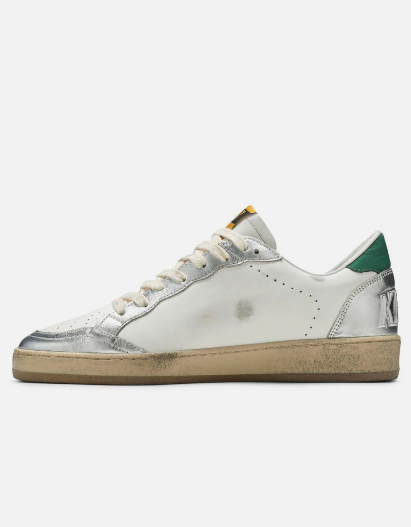 GOLDEN GOOSE Men’s Ball Star Leather Sneakers White Silver Green