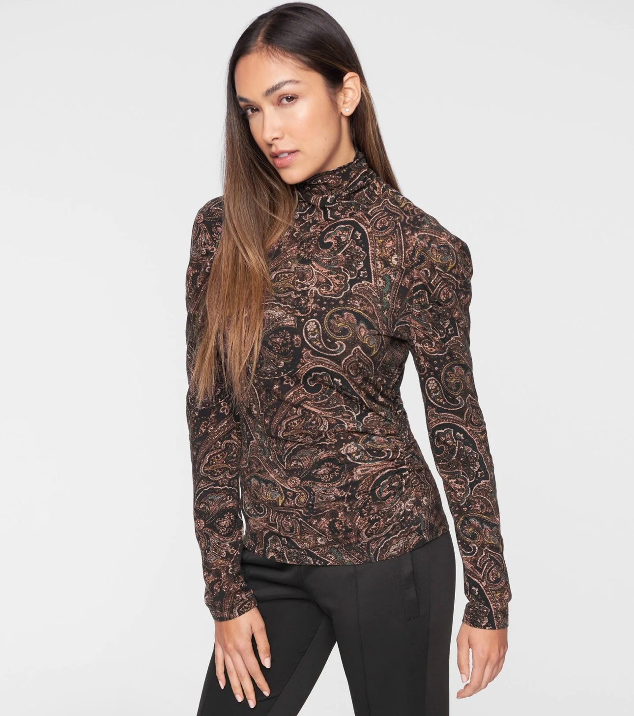 PAM & GELA - Paisley Mock Neck Shirred Top