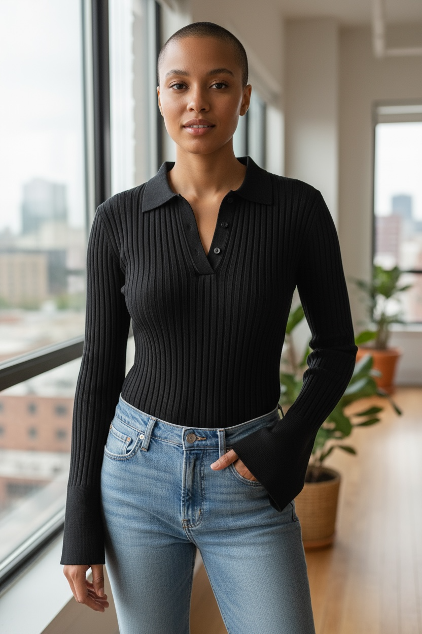 GALVAN LONDON Black Ribbed Collar Bodysuit