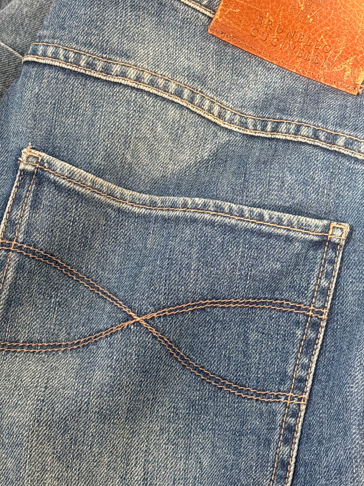 Brunello Cucinelli Blue Denim Skinny Fit Jeans with Button Fly