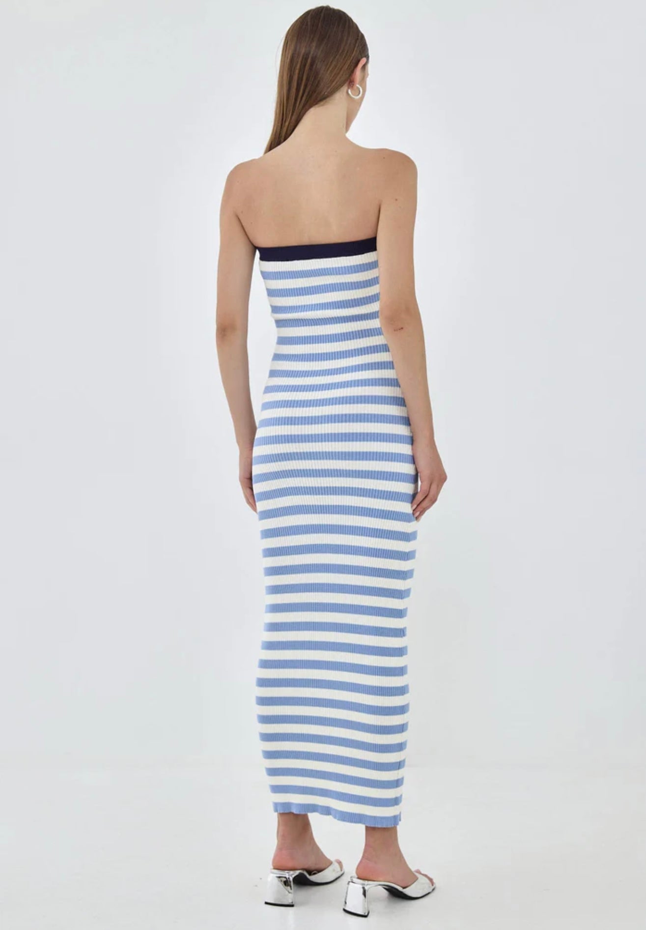 De Rococo- Strapless Maxi Striped Ribbed Dress