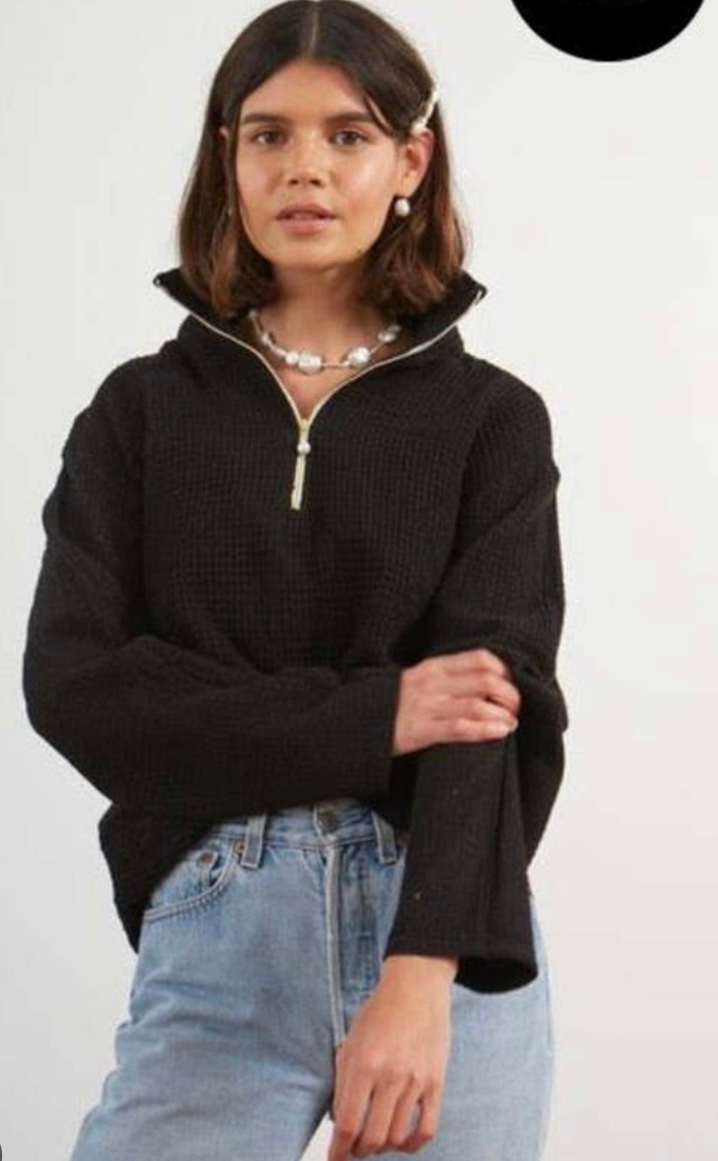 DONNI - Waffle 1/2 zip black in jet