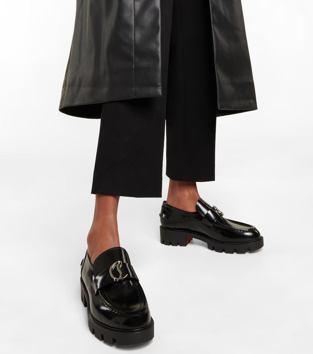 CHRISTIAN LOUBOUTIN moc lug leather loafers in black