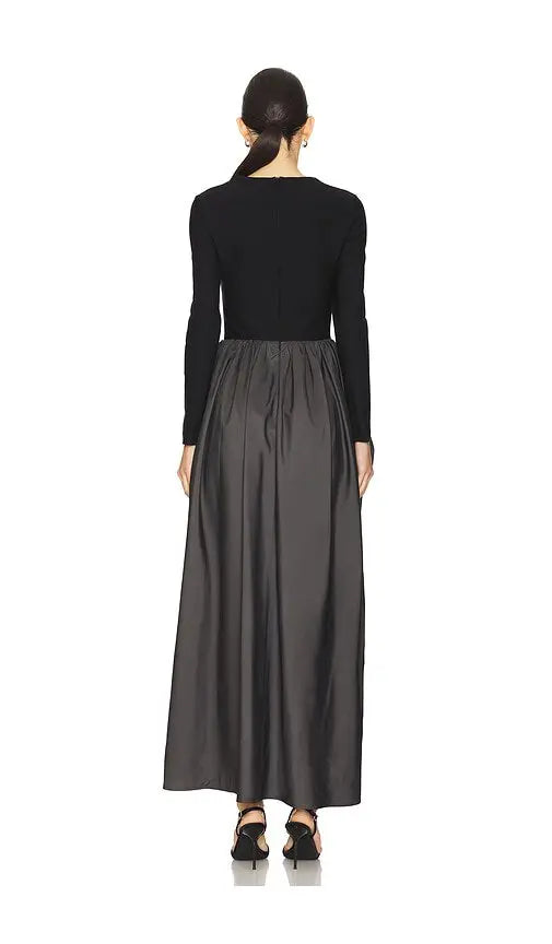 SLEEPER black long sleeve dress with rose gathering