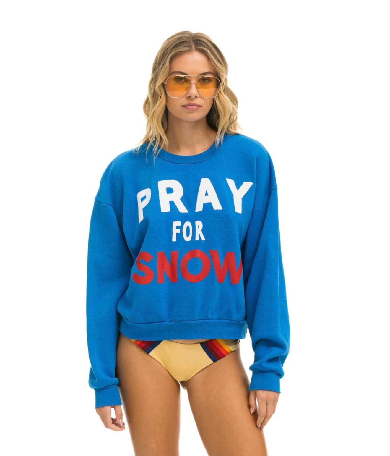 AVIATOR NATION - PRAY FOR SNOW RELAXED CREW SWEATSHIRT - OCEAN