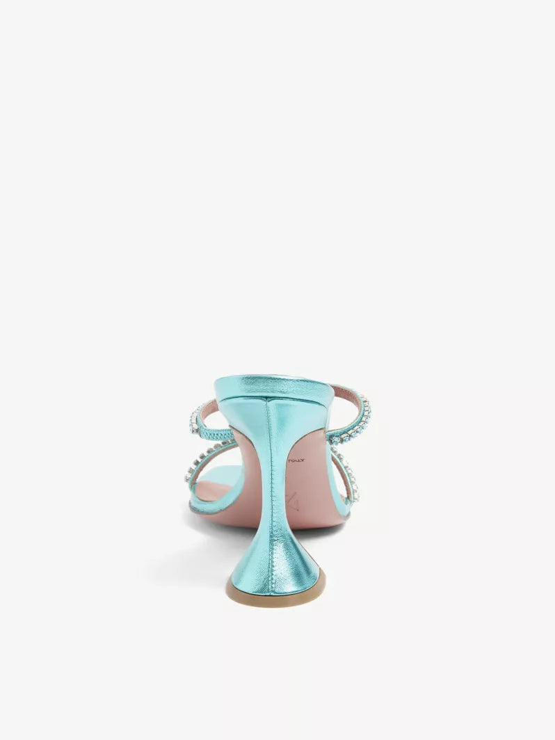 AMINA MUADDI Gilda crystal-embellished metallic-leather heeled sandals