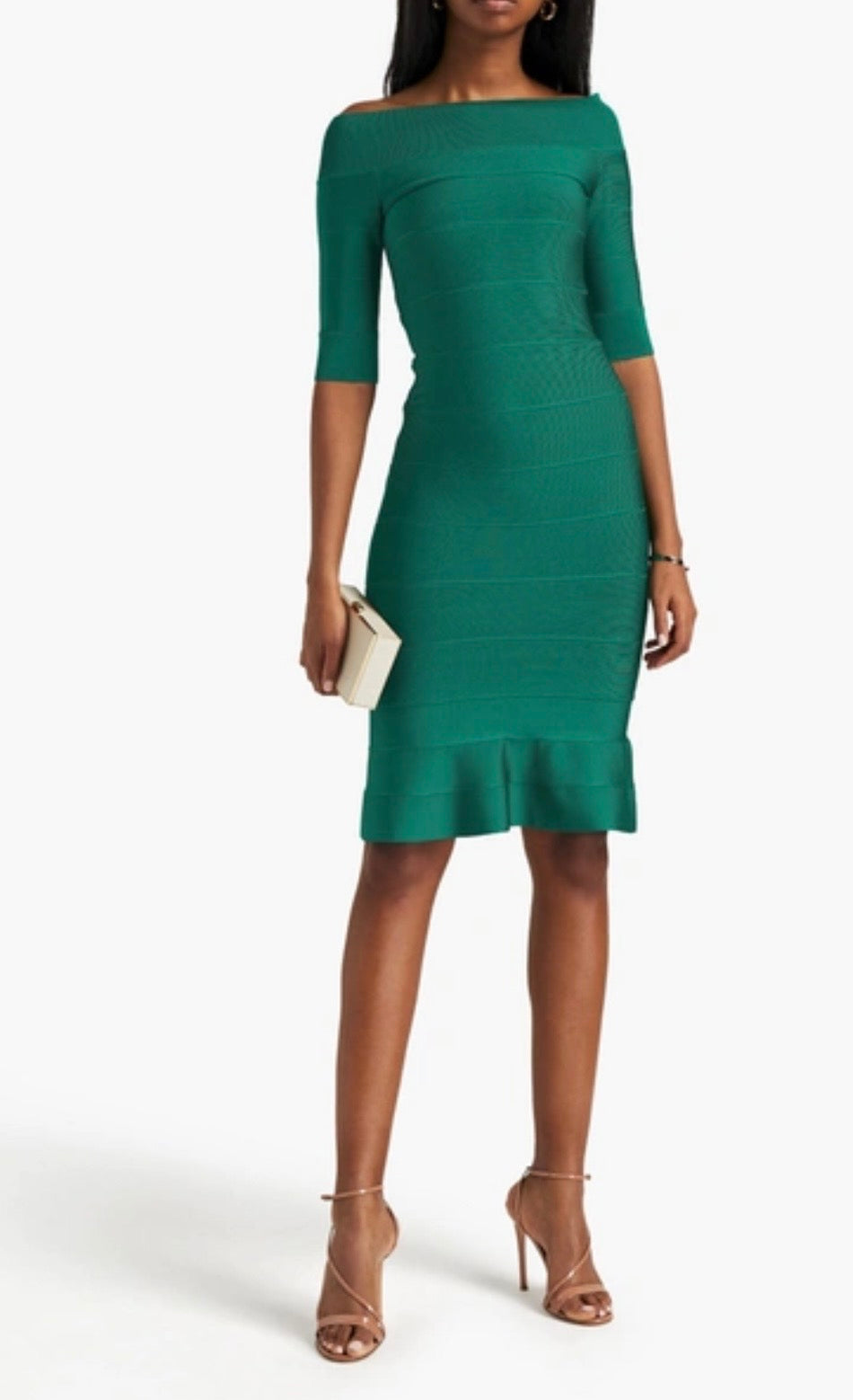 Herve Leger Fluted Bandage Dress in Emerald
