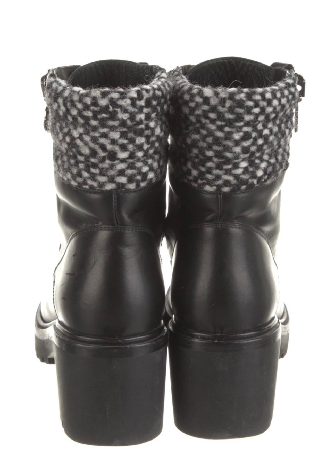 Moncler - Leather Tweed Pattern Combat Boots