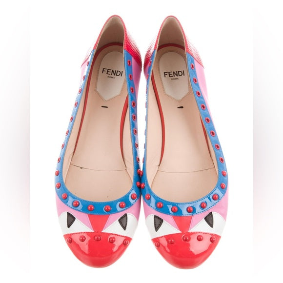 FENDI pink red blue multicolour flats with dots