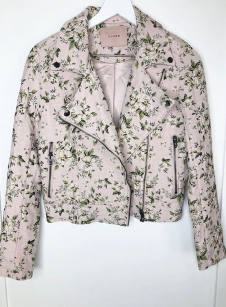 BLANKNYC Pink Floral Moto Zip Jacket