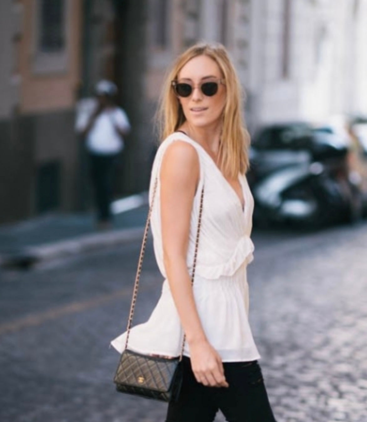 ANINE BING cream ruffled sleeveless top