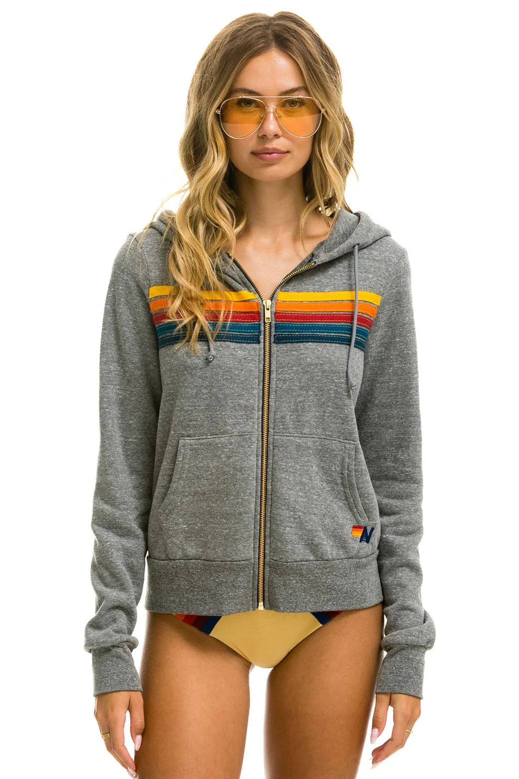 AVIATOR NATION grey 5 stripe zip up
