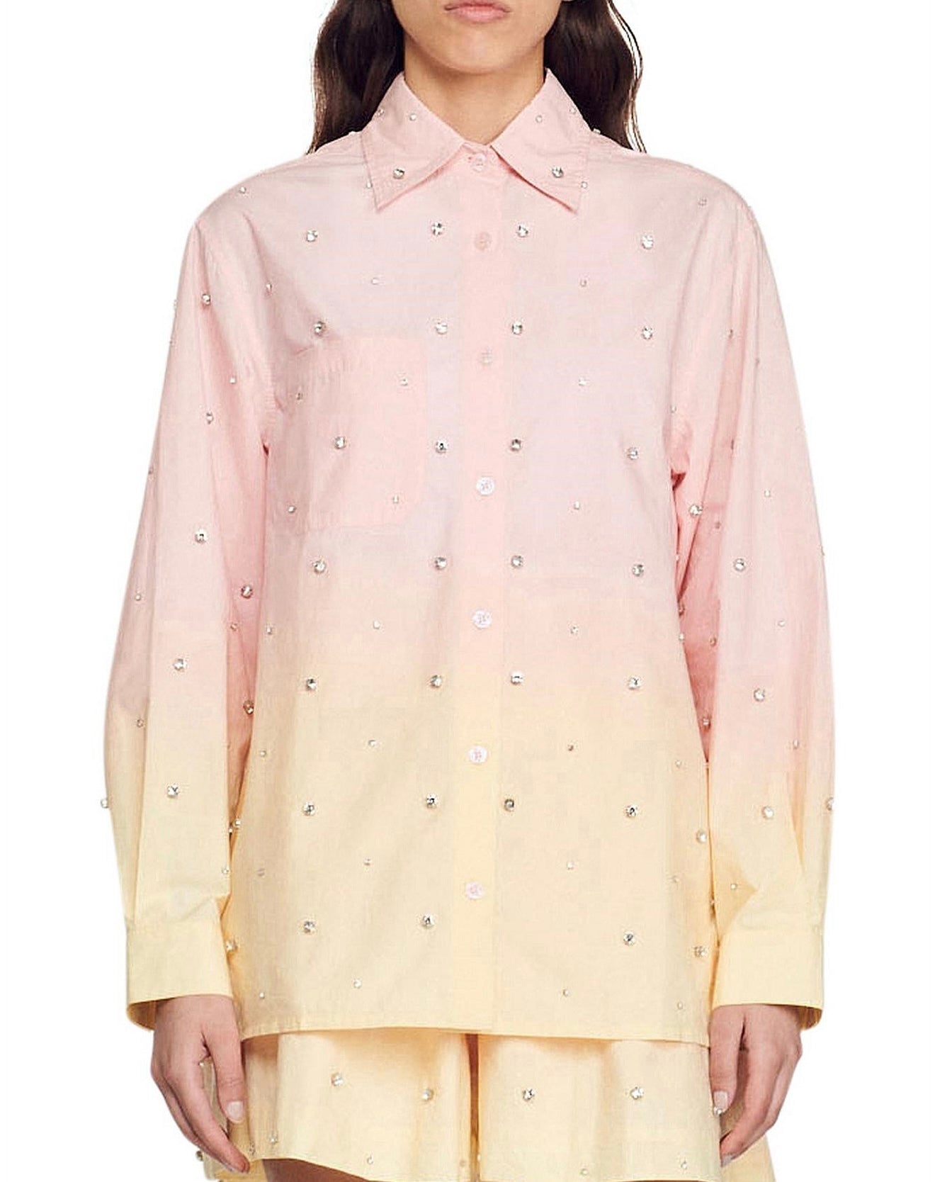SANDRO - Ombre Embellished Cotton Shirt