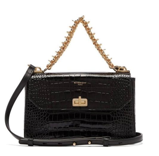 Givenchy - Catena Small Croc-Effect Cross-Body Black Leather Shoulder - Vintage