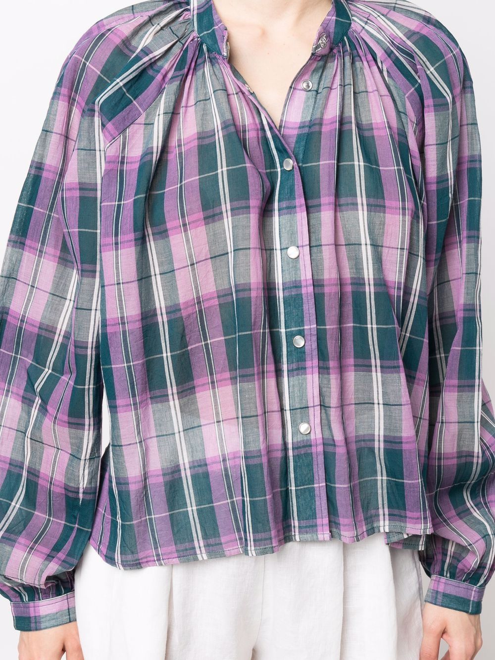 Isabel Marant Etoile Sheer Plaid Button Down Blouse