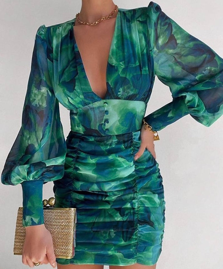 RUNAWAY Green Floral Dress