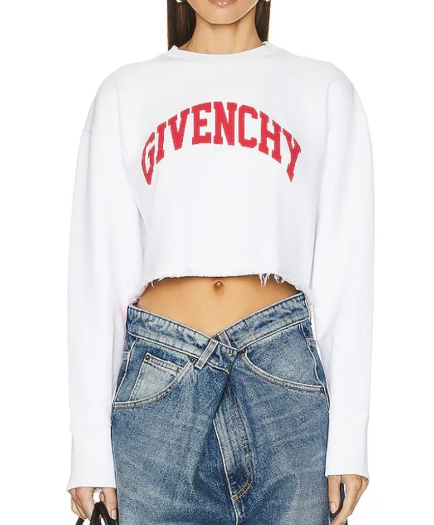 GIVENCHY white cropped sweater with red logo