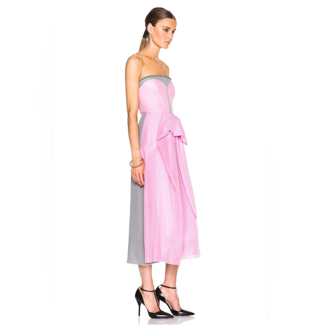 Roksanda - Orbeli Pink Grey Silk Strapless Dress