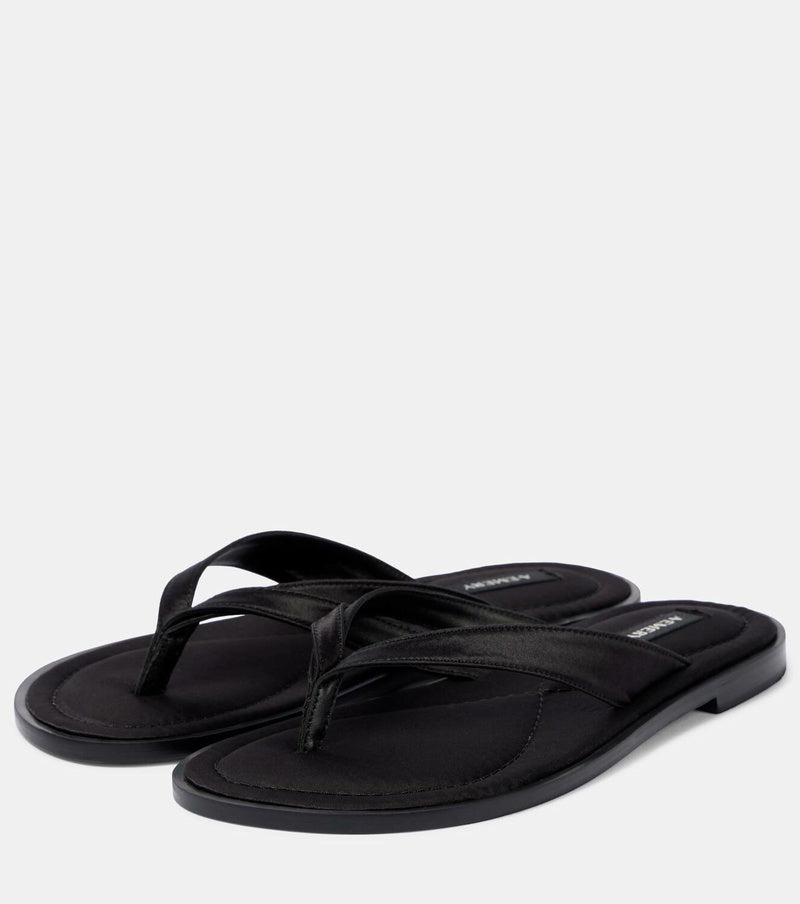 A. EMERY BLACK SATIN FLIP FLOPS