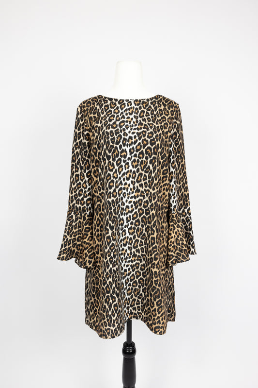 Likely  - leopard print midi dress with bell sleeves