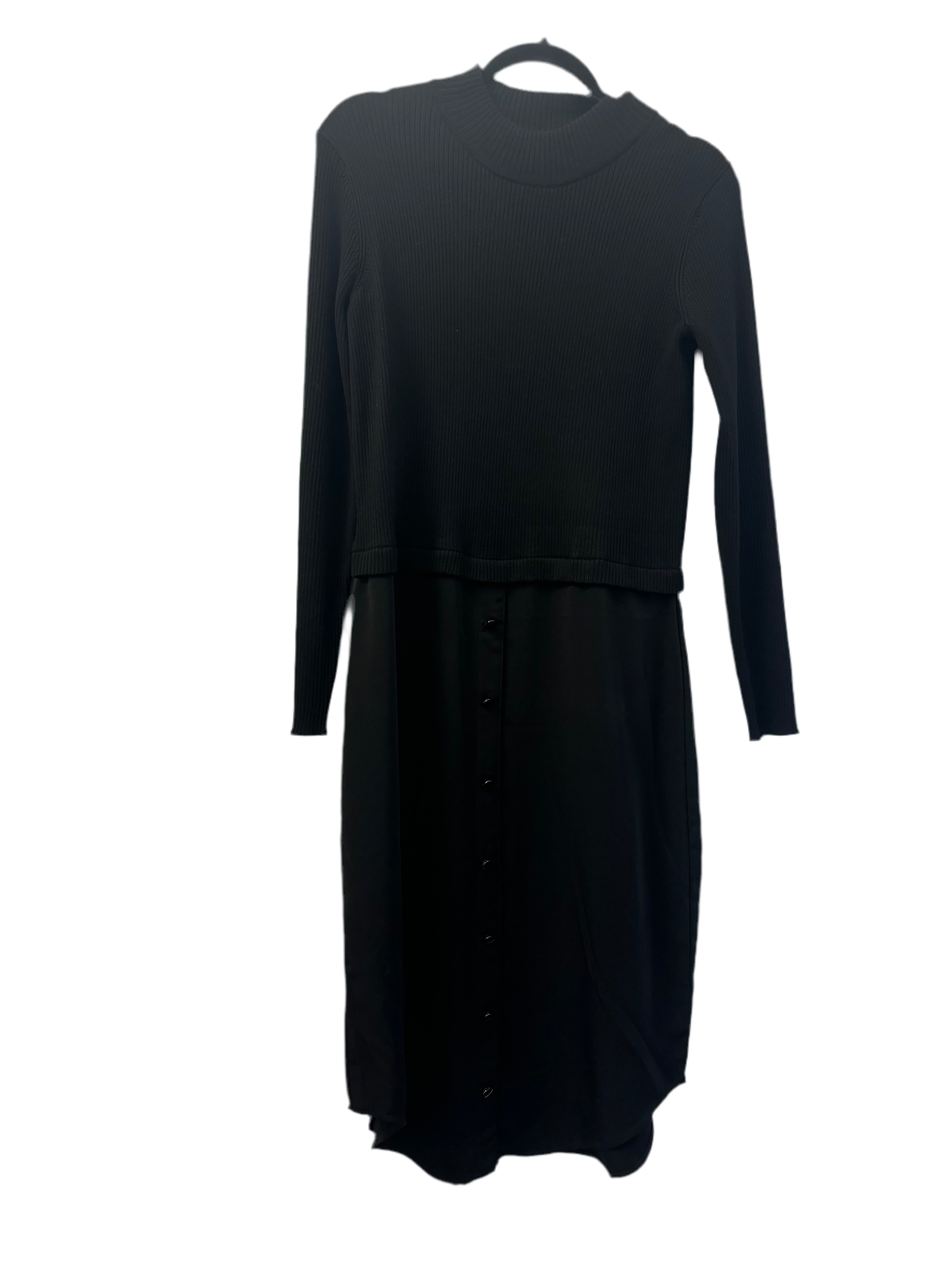 KARL LAGERFELD black maxi long sleeve dress, knit top, silk bottom with buttons