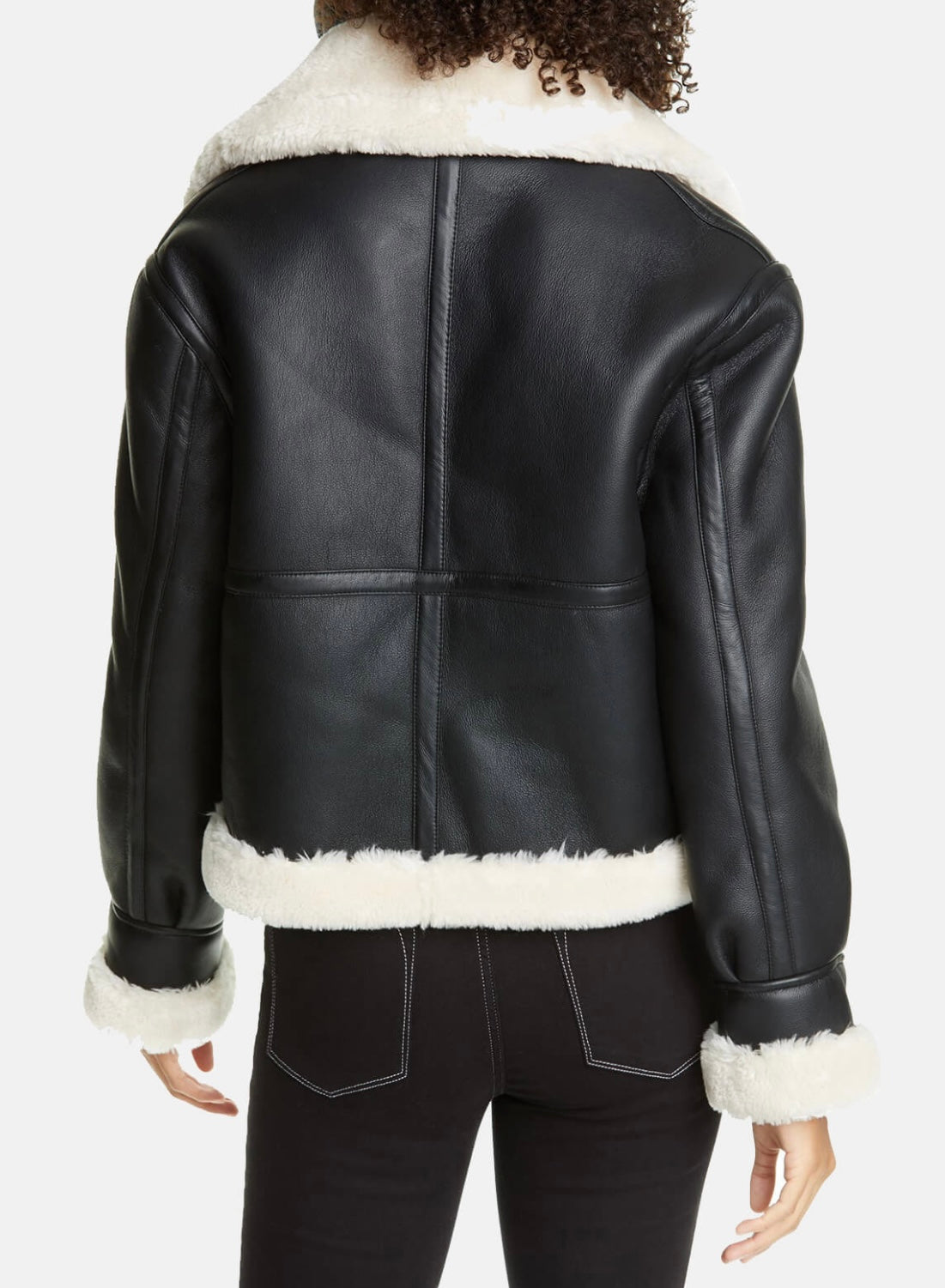 FRAME - Women’s Black Shearling Fur Collar Leather Jacket