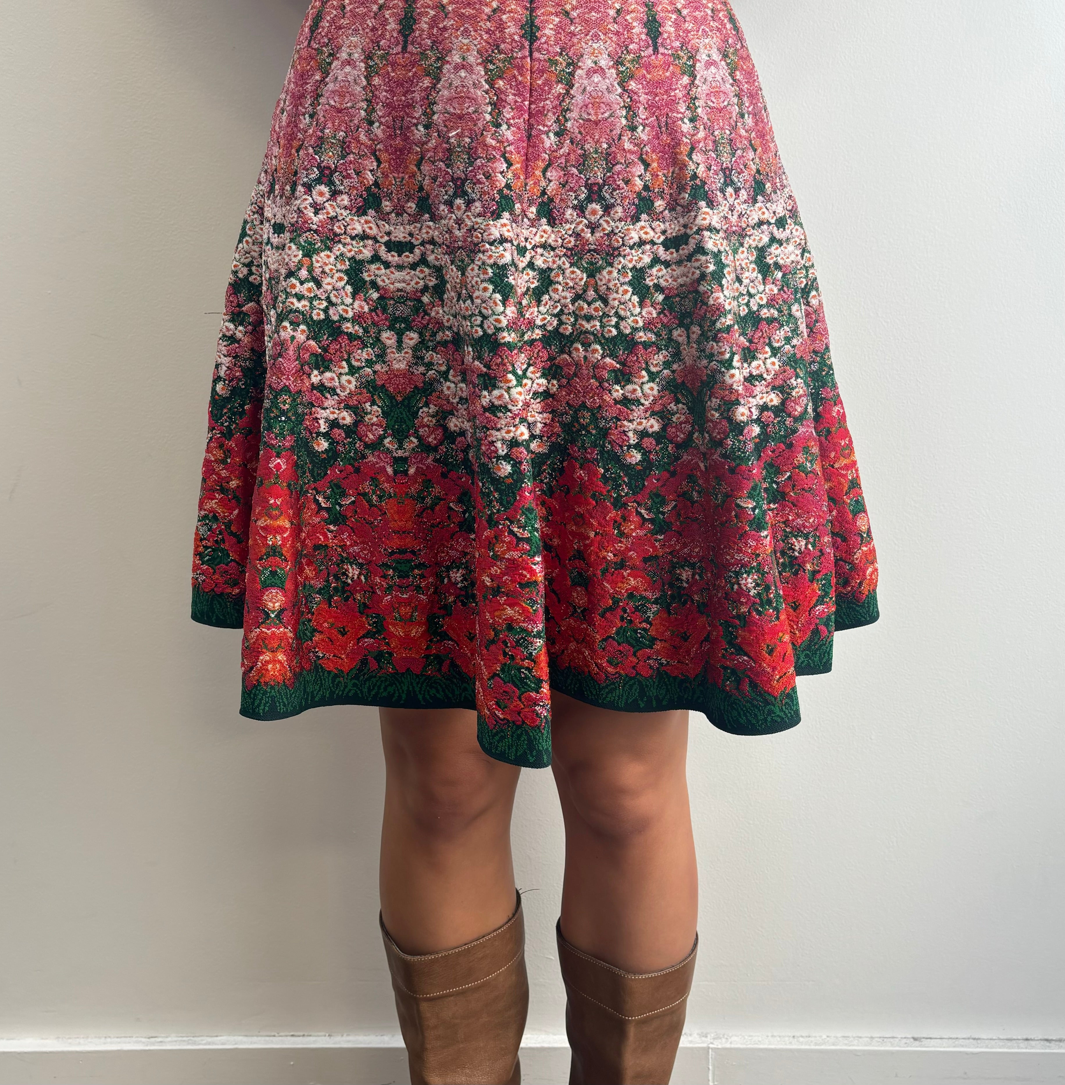 ALEXANDER MCQUEEN Pink Floral Fit/Flare Mini Skirt