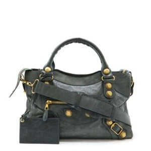 BALENCIAGA greyish blue city bag, gold hardware