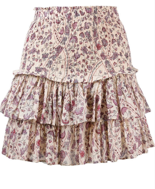 ISABEL MARANT ETOILE - TIERED FLORAL PRINT SKIRT IN NEUTRALS