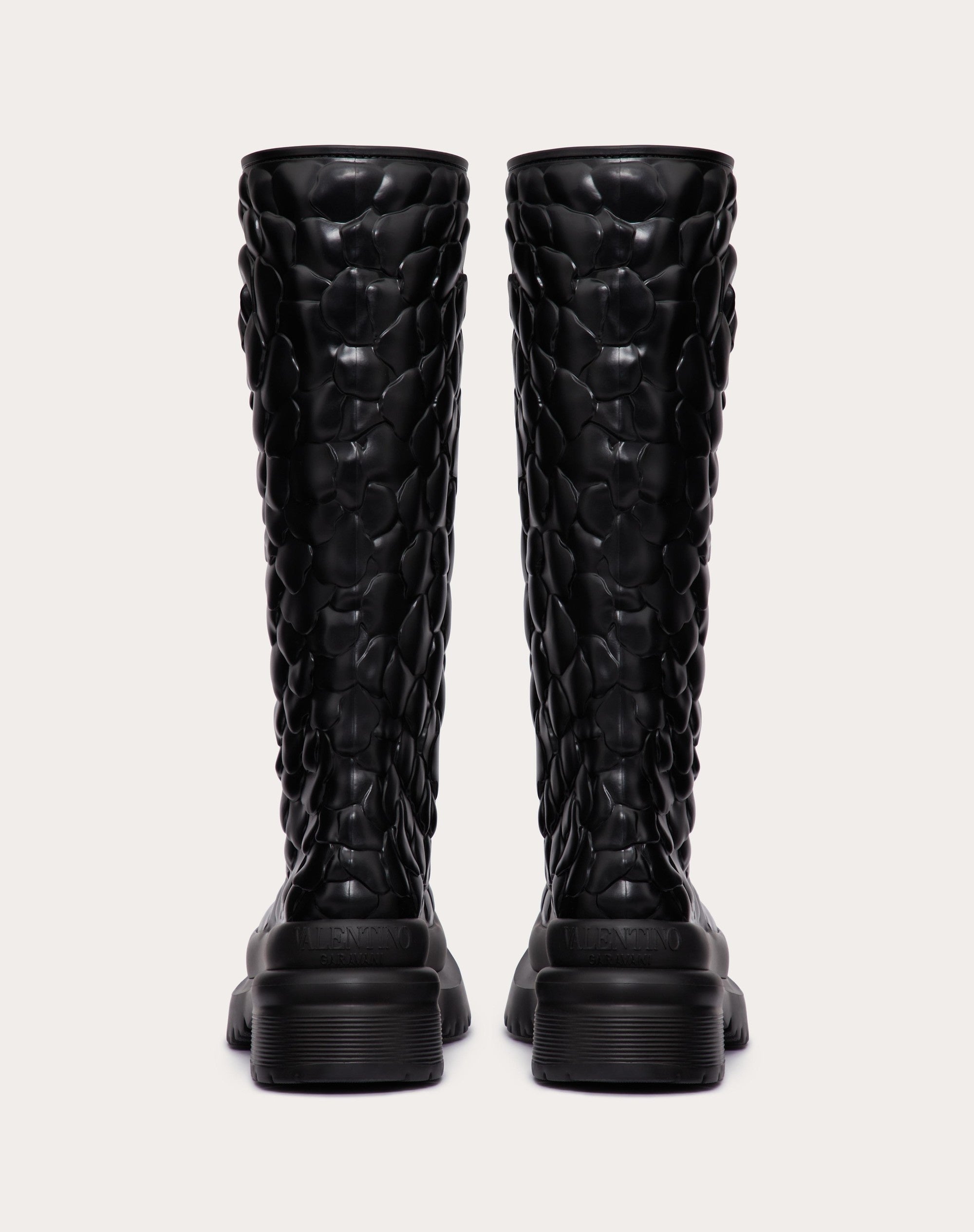 VALENTINO rose tall black rubber boots