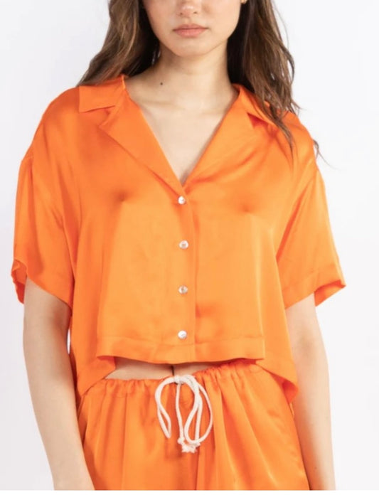 DONNI- Orange Silky Short-Sleeve Shirt