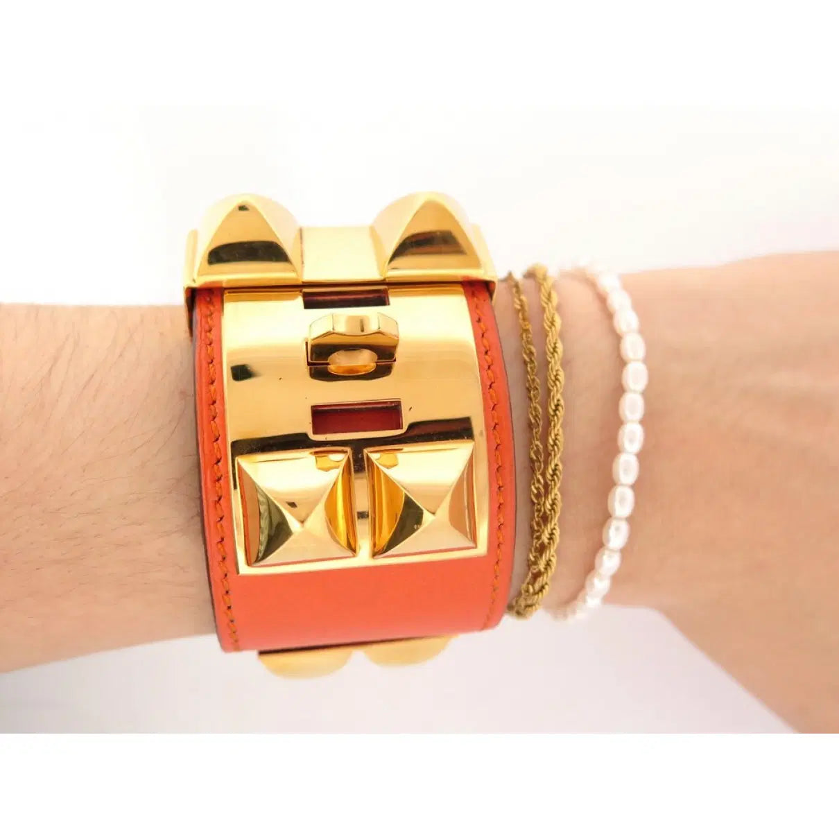 HERMES COLLIER DE CHEIN bracelet, blood orange/coral with GHW