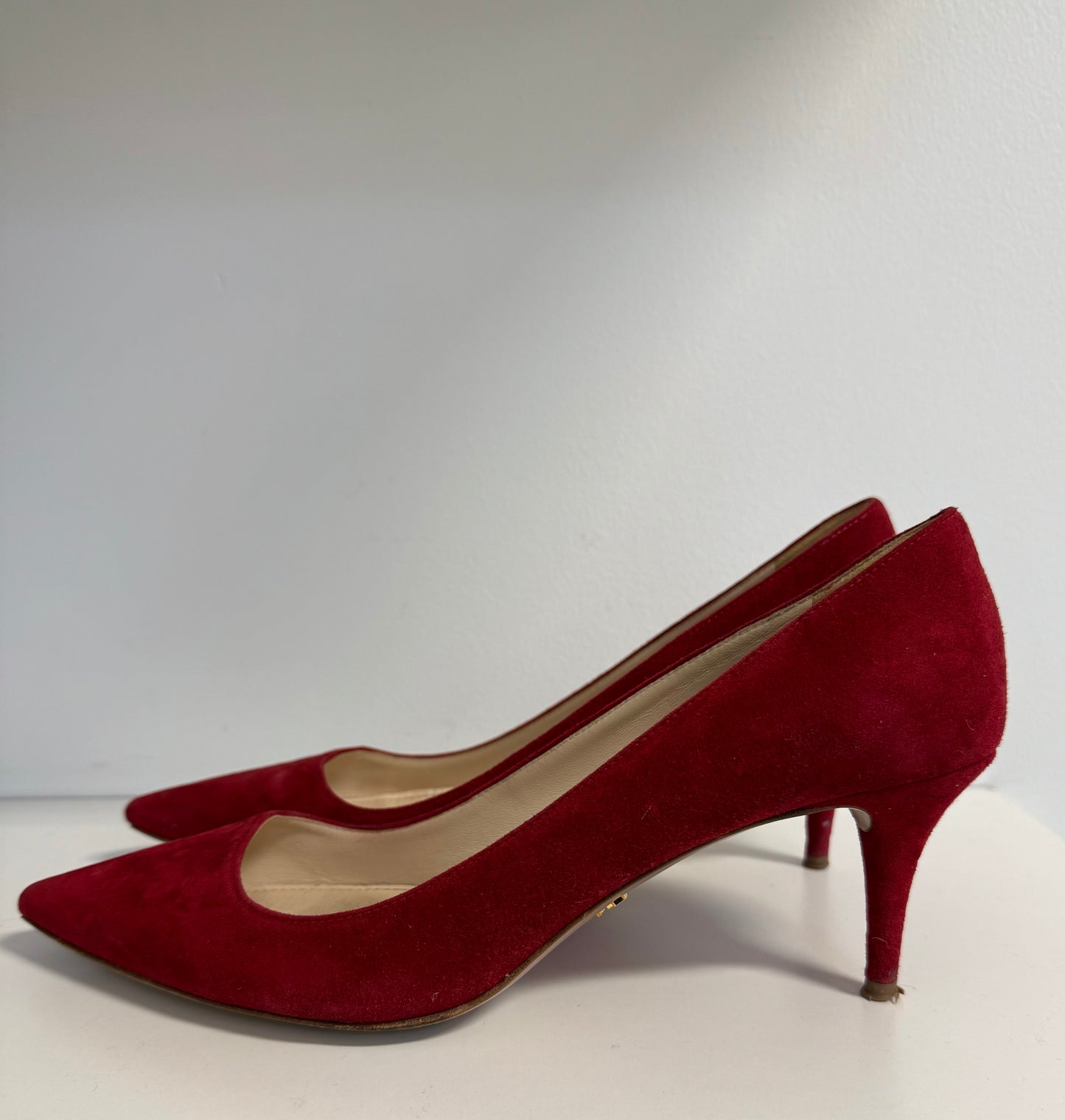 Prada - Red Suede Kitten Heeled Pumps