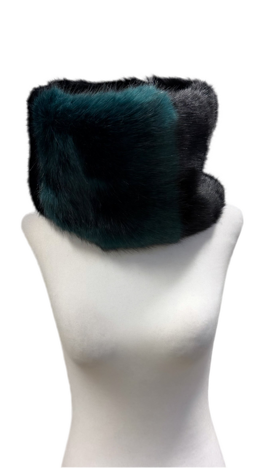 BARNEYS NEW YORK- BLACK/TEAL FAUX FUR NECK SCARF