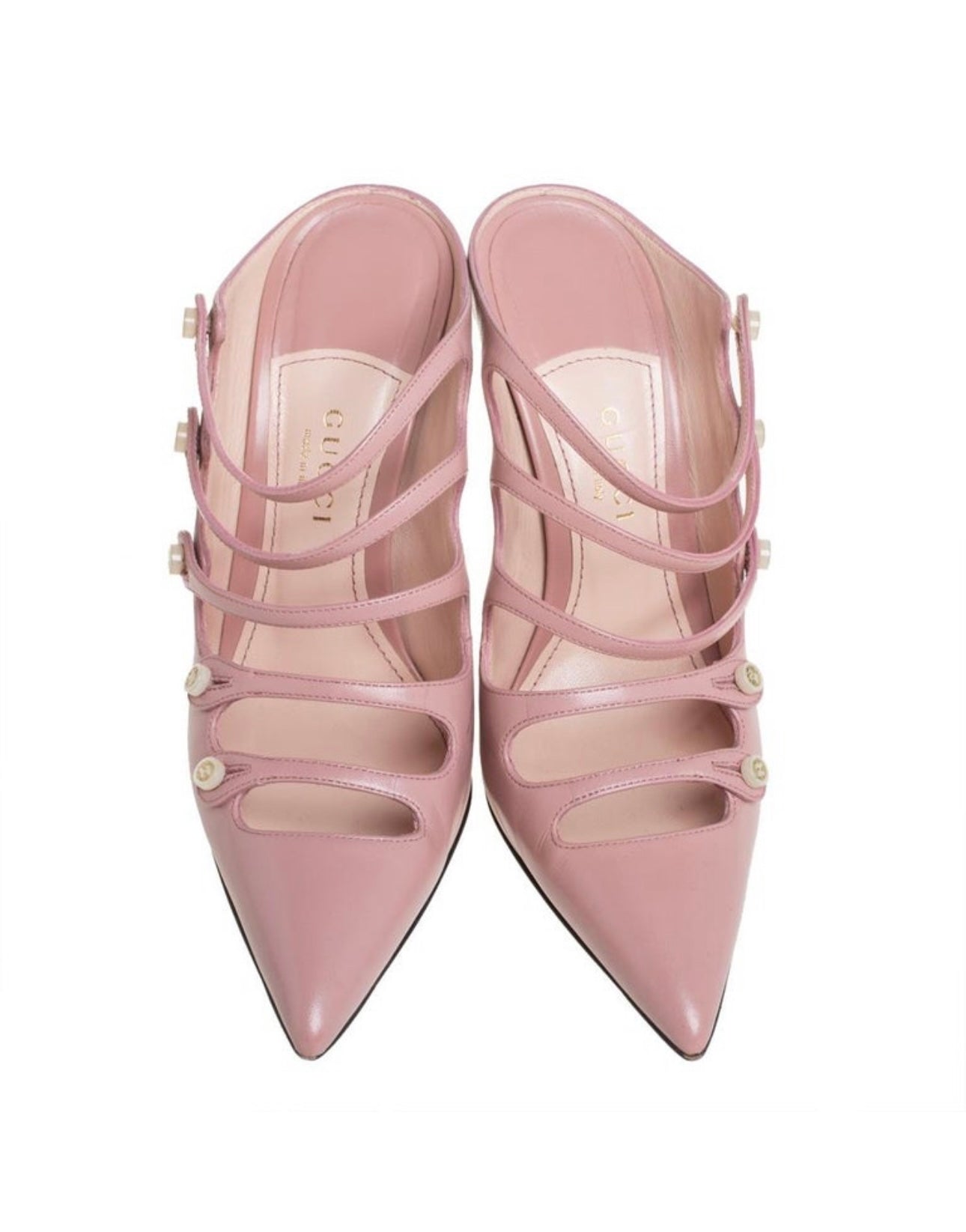 Gucci - Pink Leather Aneta Strappy Pointed Toe Mules