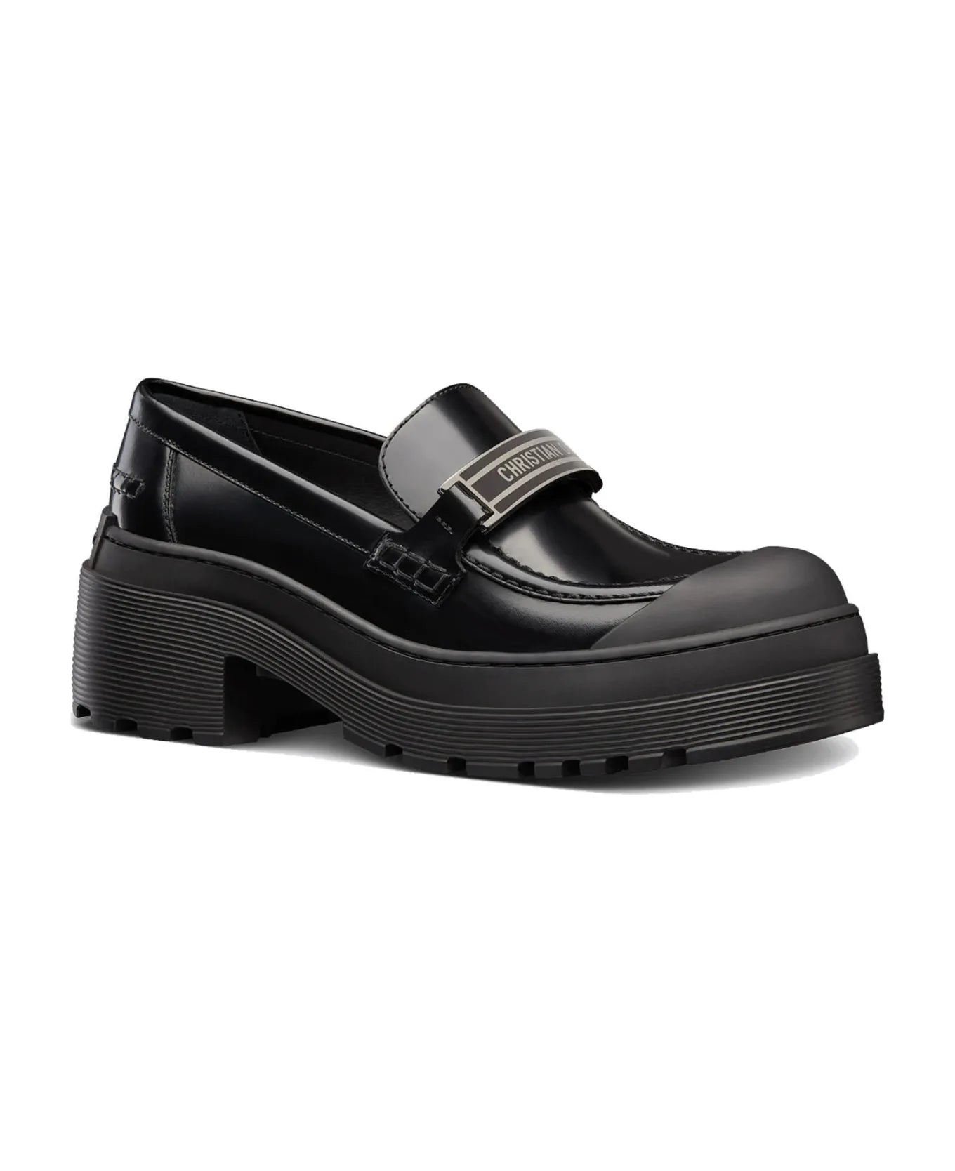 CHRISTIAN DIOR chunky black brushed calfskin leather loafer, w box