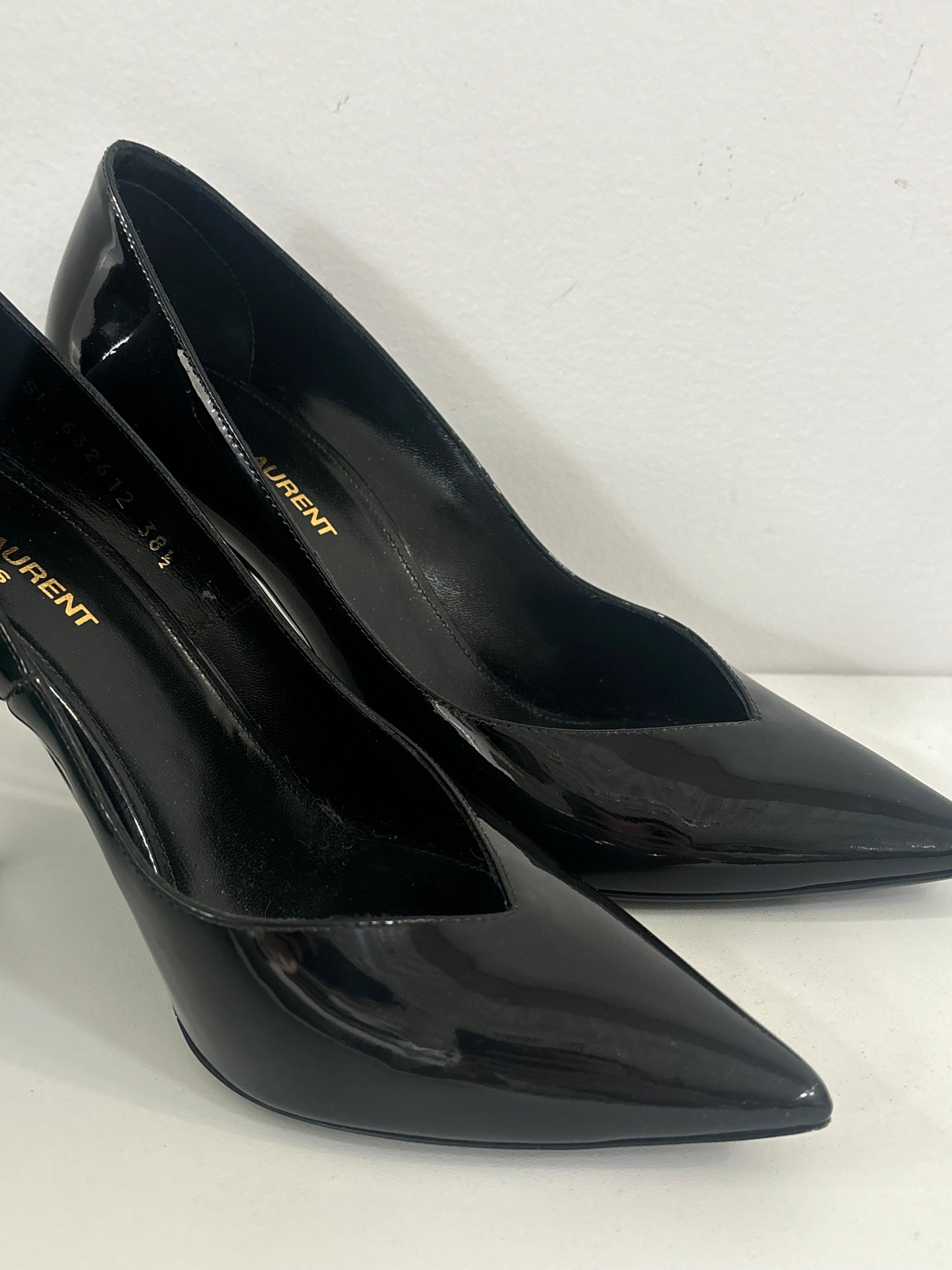 SAINT LAURENT black patent pointed toe heels