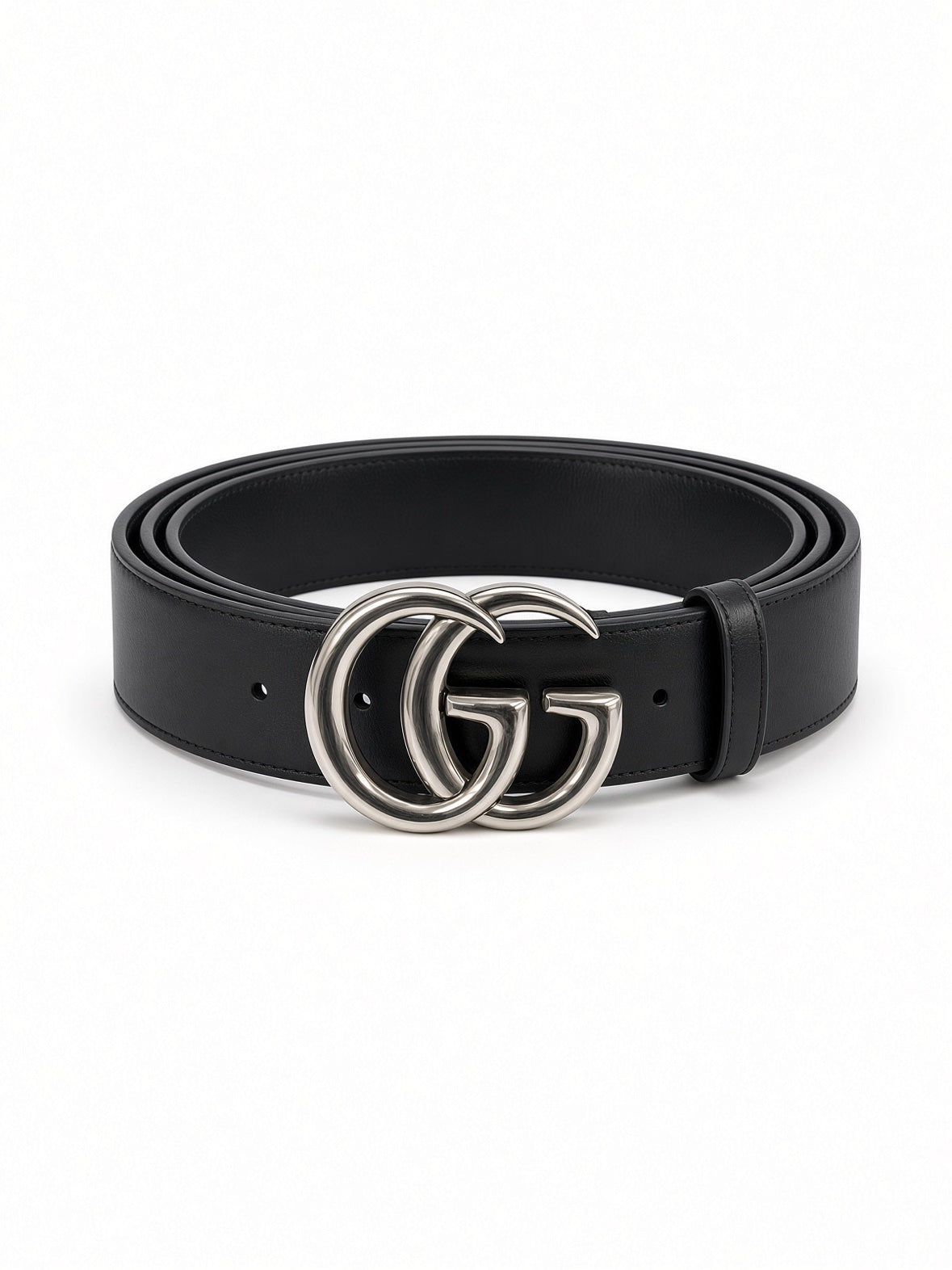 Gucci Black GG Marmont Wide Leather Belt with Silver Buckle